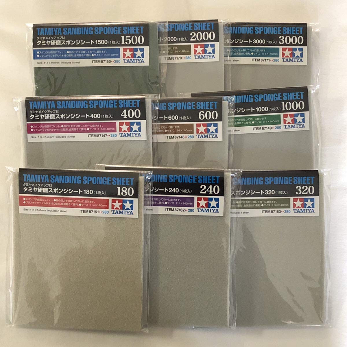 TAMIYA SANDING SPONGE SHEET SET (180,240,320,400,600,1000,1500,2000,3000)